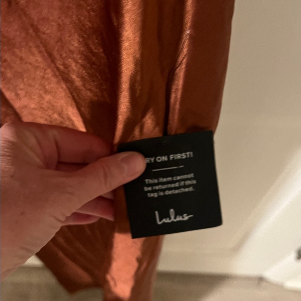 Lulus Love in Your Life Rust Brown Satin Halter Maxi Dress size XS NEW - Picture 6 of 10